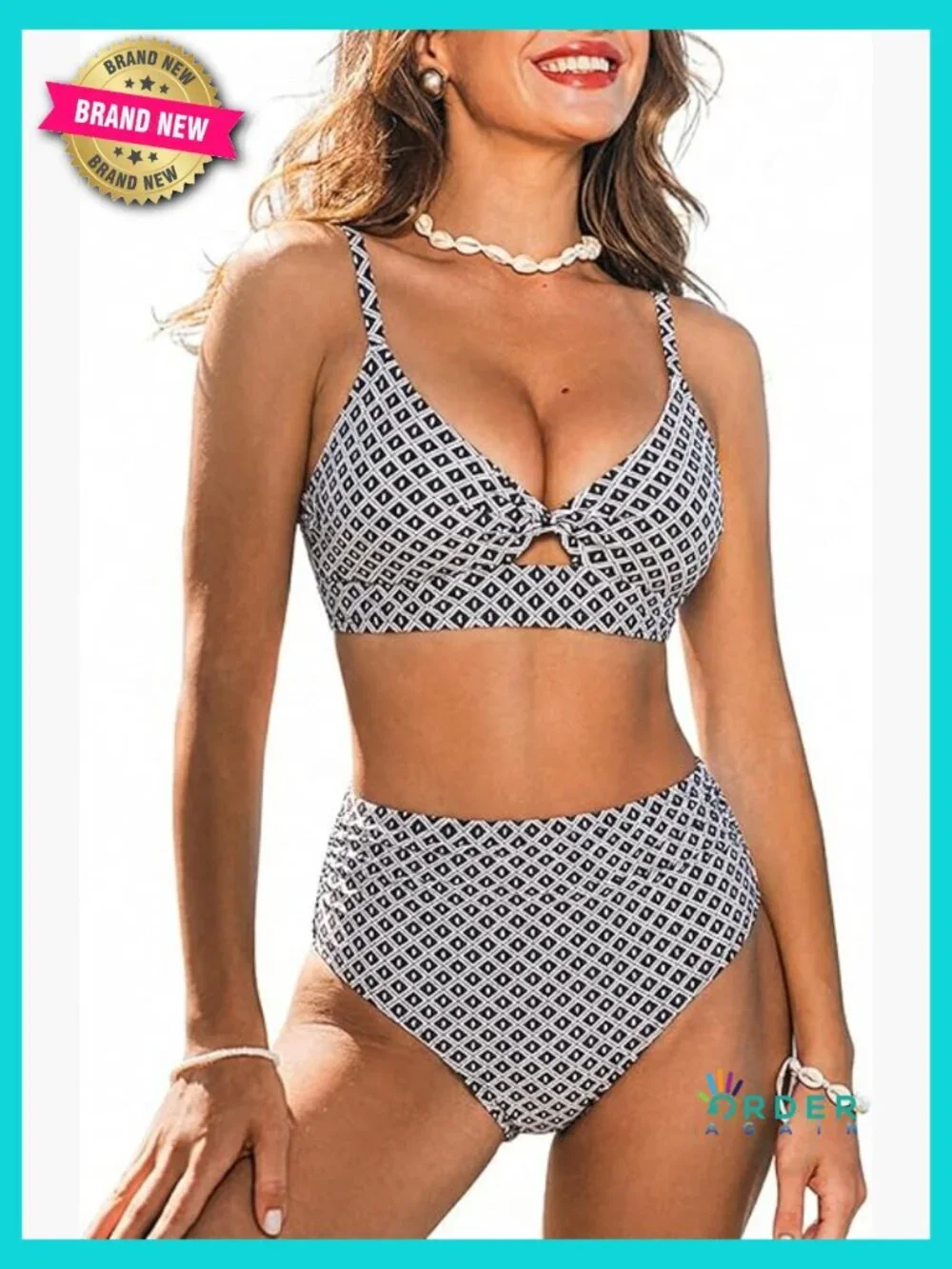 High Waisted Bikini Set Twist Front Cutout Full Coverage Ruched Two Piece
